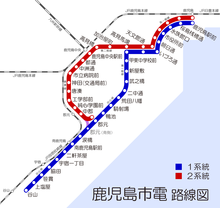 Map of Current Kagoshima City Tram Network
