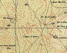 Kaart van Khirbet Susya en Rujum al-Hamri uit 1936