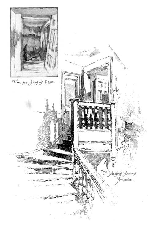 Dr. Johnson's Staircase, Pembroke. A peep from Johnson's room.