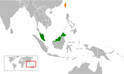 Peta menunjukkan lokasi Malaysia dengan Taiwan