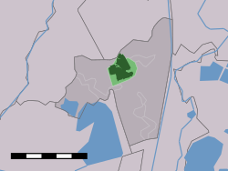 The town centre (dark green) and the statistical district (light green) of Abcoude in the municipality of Abcoude.