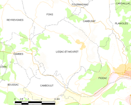 Mapa obce Lissac-et-Mouret