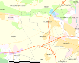 Mapa obce Thillois