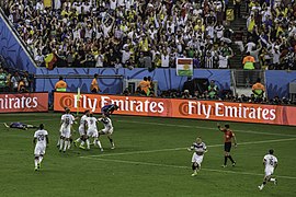 فرحة اللاعبين الألمان بعد إحراز هدف المباراة الوحيد