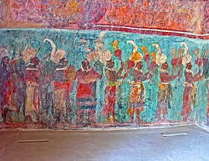 Performers in procession, Bonampak temple room 1. Mexico-2347 - Mayan Music Time in 770AD (4285760560).jpg