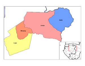 Localização de Lopé em Ogooué-Ivindo (em amarelo)