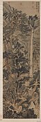 Wen Zhengming. 1549. Árboles viejos cerca de una cascada fría. Rollo vertical, tinta y colores sobre seda. Museo del Palacio Nacional[24]​