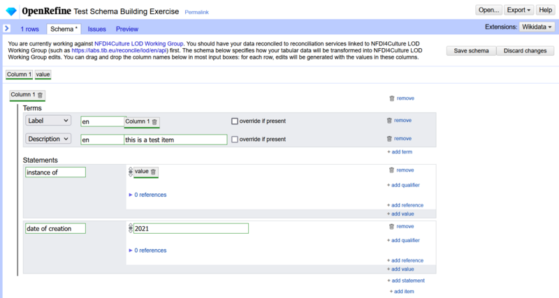 Screenshot of the OpenRefine sample schema interface