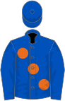 Royal blue, large orange spots
