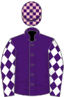 Purple, white diamonds on sleeves, purple and pink check cap