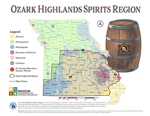 The Ozark Highlands Spirits Region as defined by the Missouri Department of Natural Resources