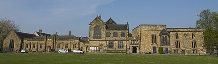 The original university library, now known as the Palace Green Library (centre), and the School of Music (left) Palace Green Library (cropped).jpg