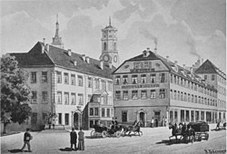 Prinzenbau-Rückfront mit Pflanzenzimmeranbau, rechts: Sicksches Haus, zwischen 1893 und 1922.