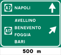 Cartello di itinerario per intersezione di autostrade (caso uscita normale)