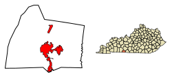 Location of Franklin in Simpson County, Kentucky.