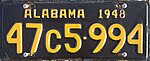 Пассажирский номерной знак Алабамы 1948 года.jpg