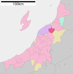 Aganos läge i Niigata prefektur Städer:      Signifikanta städer      Övriga städer Landskommuner:      Köpingar      Byar