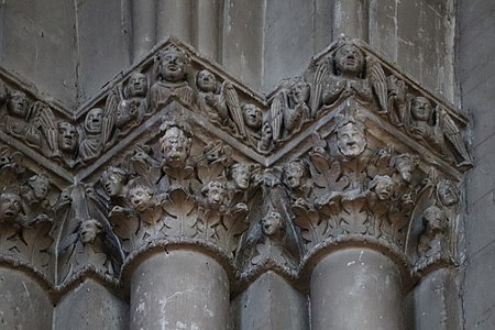 Sculpted capitals of columns supporting the vaults of the transept