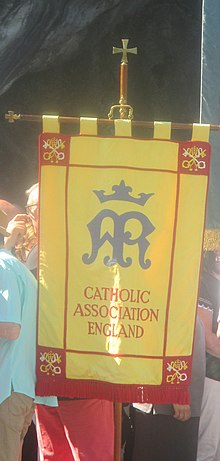Processional banner of the Catholic Association in Lourdes. Banner of the Catholic Association.jpg