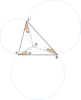 Точка Брокара '"`UNIQ--postMath-00000001-QINU`"' треугольника '"`UNIQ--postMath-00000002-QINU`"', построенная как точка пересечения трёх окружностей