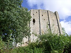 Vue sur le donjon depuis le sentier de promenade.