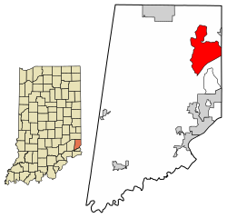 Location of Bright in Dearborn County, Indiana.