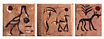 Diseños en algunas de las etiquetas o fichas de Abydos , Egipto , con fecha de carbono hacia 3400-3200 a. C.[14]​[43]​ Son prácticamente idénticos a las etiquetas de arcilla contemporáneas de Uruk , Mesopotamia.[45]​