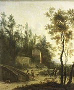 Итальянский пейзаж с охотниками. Между 1660 и 1686. Дерево, масло. Рейксмюсеум, Амстердам