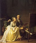 Kunstenaar met zijn vrouw Rosine Dørschel voor een schildersezel 52,5 × 41,5 cm; kleur op paneel 1791, Statens Museum for Kunst