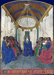 La Pentecôte, Heures d'Étienne Chevalier, enluminées par Jean Fouquet, Musée Condé, Chantilly