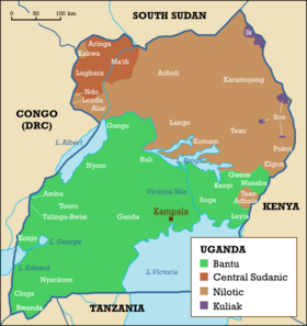 An ethnolinguistic map of Uganda Languages of Uganda.png