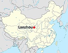 Staðsetning Lanzhou borgar í Gansu héraði í Kína.