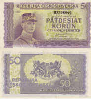 Státovka s nominální hodnotou 50 Kčs (generál Milan Rastislav Štefánik)