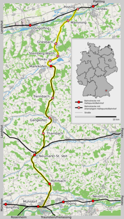 A Mühldorf–Pilsting-vasútvonal útvonala