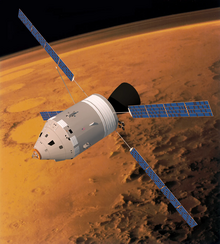 Mars orbital command module. Manned module to control robots and Mars aircraft without the latency of controlling it from Earth. Mars orbital command module.webp