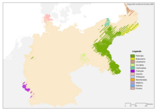 Carte de l'Allemagne de 1900 où apparaissent de nombreuses zones de couleurs, principalement à l'est.