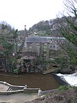 Torr Vale Mill, attached weir, sluice gates, watercourse walls, headrace arches, retaining walls and steps