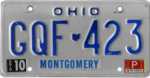 Номерной знак штата Огайо, 1980–1984 годы, с наклейкой за октябрь 1985 года.png