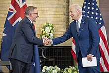 Australian Prime Minister Anthony Albanese with American President Joe Biden in Kantei, Tokyo, 2022 P20220524AS-1533 (52245766080).jpg