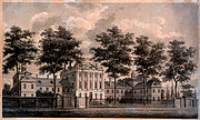 The Building by the Bounty of Government and many Private Persons was proudly founded for the Relief of the Sick and Miserable, Pennsylvania Hospital, engraving made by Samuel Seymour in 1811 of William Strickland's work