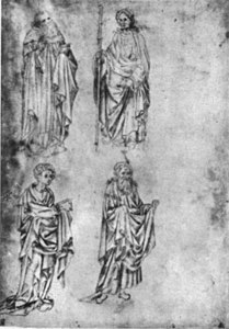Vier heiligen, ca. 1431, pen en zilverstift op perkament, 26,5 × 18, Städel Museum (Frankfurt), inv. 5431 (recto)
