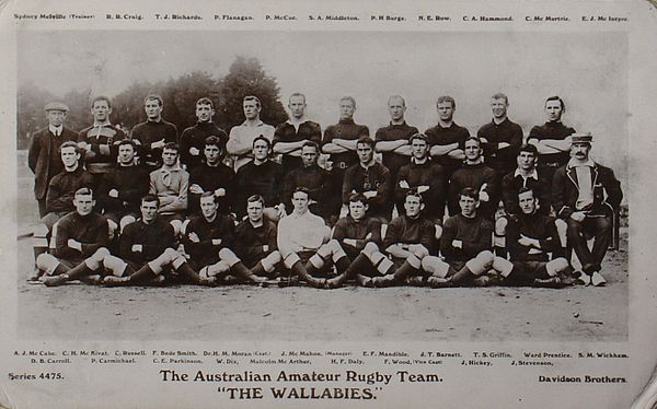 Parkinson front row 3rd from left, with the 1908 Wallaby tour squad