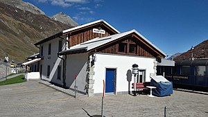 Two-story building with gabled roof