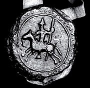 Siegel des Herzogs Lengvenis mit dem frühen Bild von Vytis (Waykimas), 1379