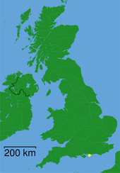Карта, показывающая Селси на южном побережье Англии в центральной части.