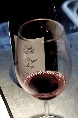 A glass of Stag's Leap Petite Sirah from Napa ...