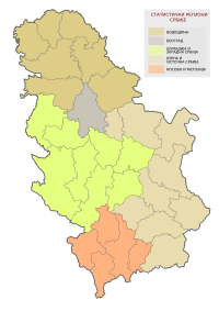 Location of Southern and Eastern Serbia in Serbia