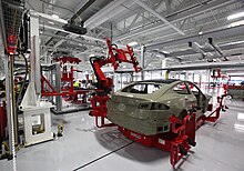 Manufacturing of an automobile by Tesla Tesla auto bots.jpg