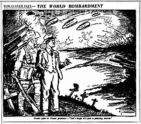 'The World Bombardment', The Sun, 26 April 1936; "Anzac past to Anzac present:— 'Let's hope it's just a passing storm'".