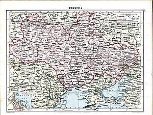 Harta Republicii Populare Ucrainene cu frontierele provizorii din 1919